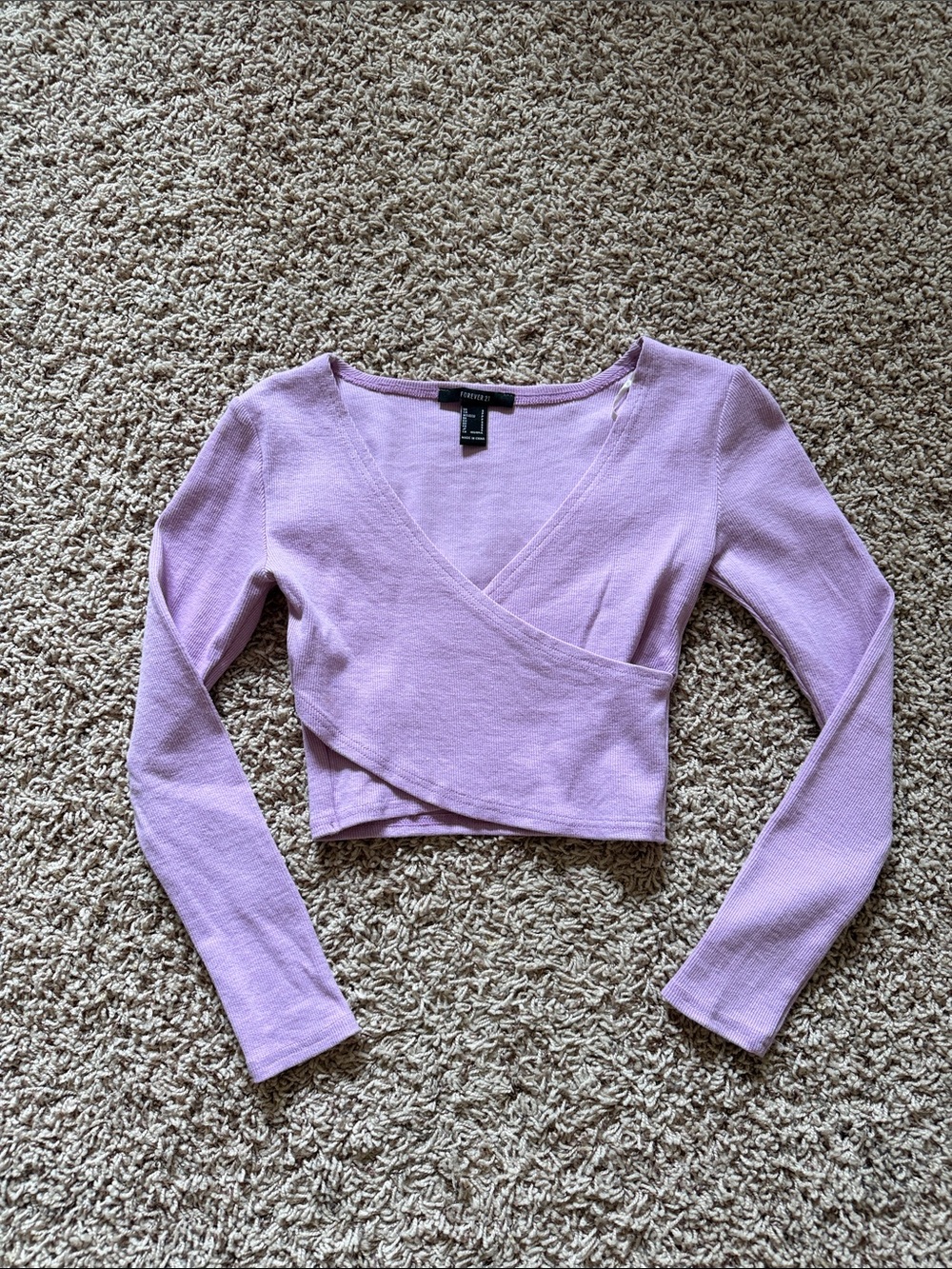 Forever 21 Lavender Wrap-Front Long Sleeve Crop Top